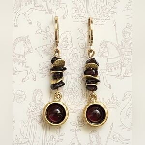 Genuine Garnet In Gold Plated Drop Down Earrings